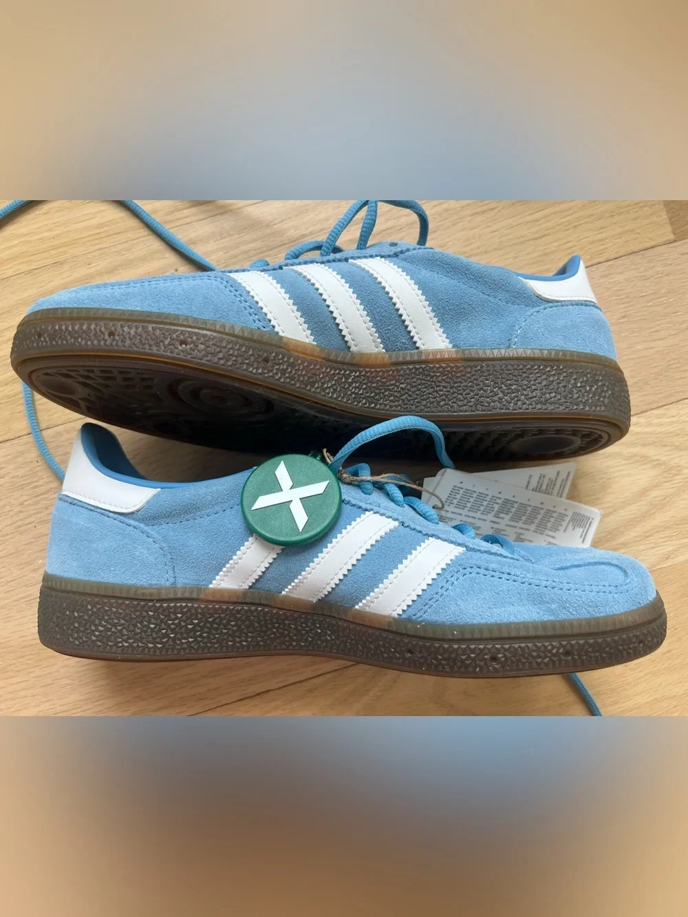 adidas Spezial Suede Sneakers in Sky Blue & White with Brown Gum Sole